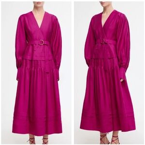EUC Acler Penfold Midi Linen Dress - Plum Long Sleeves